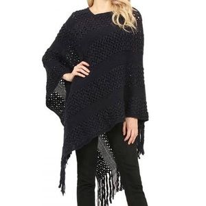 NAVY CLASSIC FRINGE PANCHO